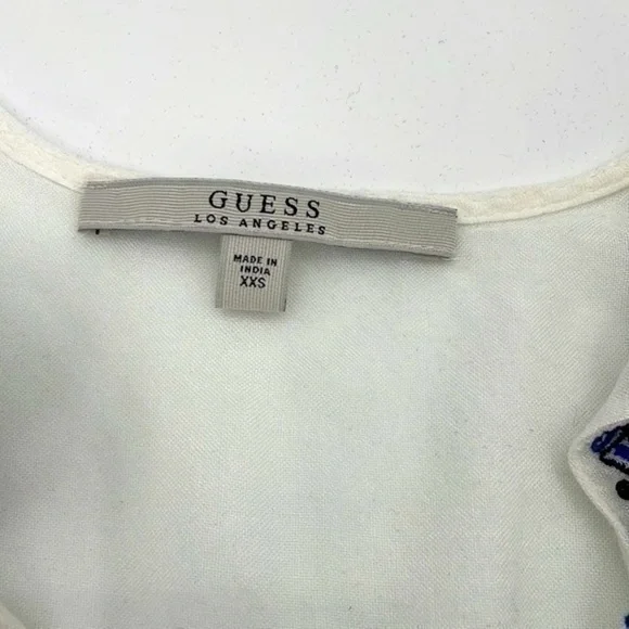 UEC Guess white peasant blouse with navy blue stitching size XXS - Picture 4 of 6